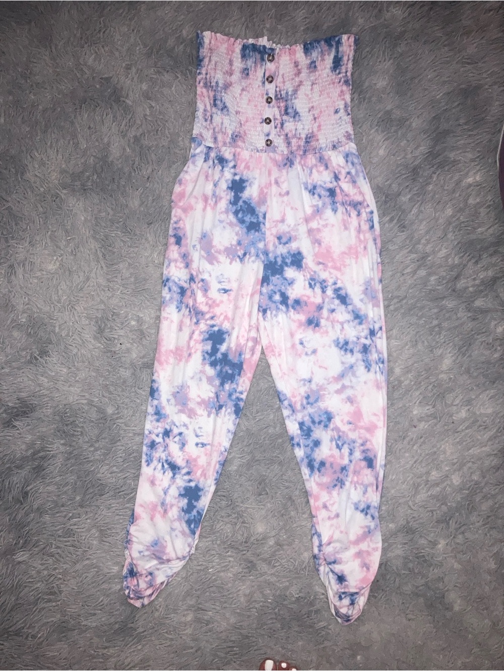 Strapless Tie-Dye Jumpsuit in Pink & Blue